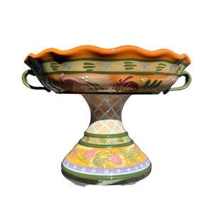 Vintage Chanticleer Hand Painted Compote & Handles for The Zrike Company